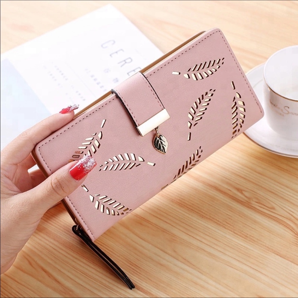 Pink wallet w/leaf embellishments
